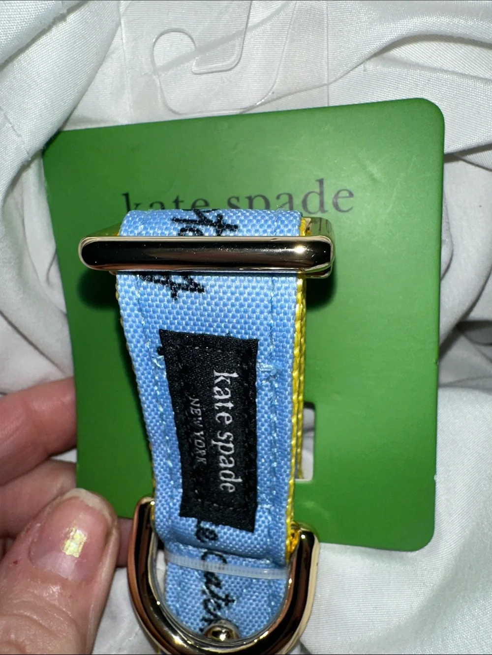 NWT Kate  spade Light Blue and Yellow Pet Collar with Gold Hardware m/l nice